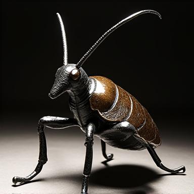 Scultura moderna a forma di insetto della foresta in metallo brunito